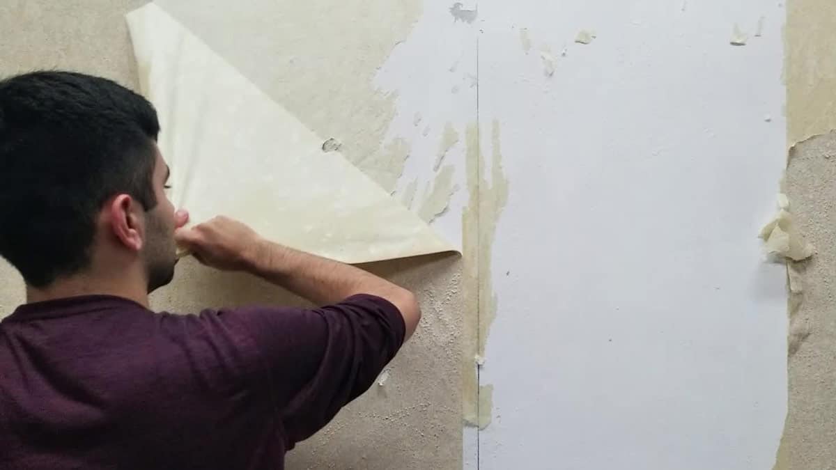 Man Pulling Wallpaper From Wall