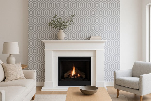 Wallpaper Backdrop Behind a Fireplace