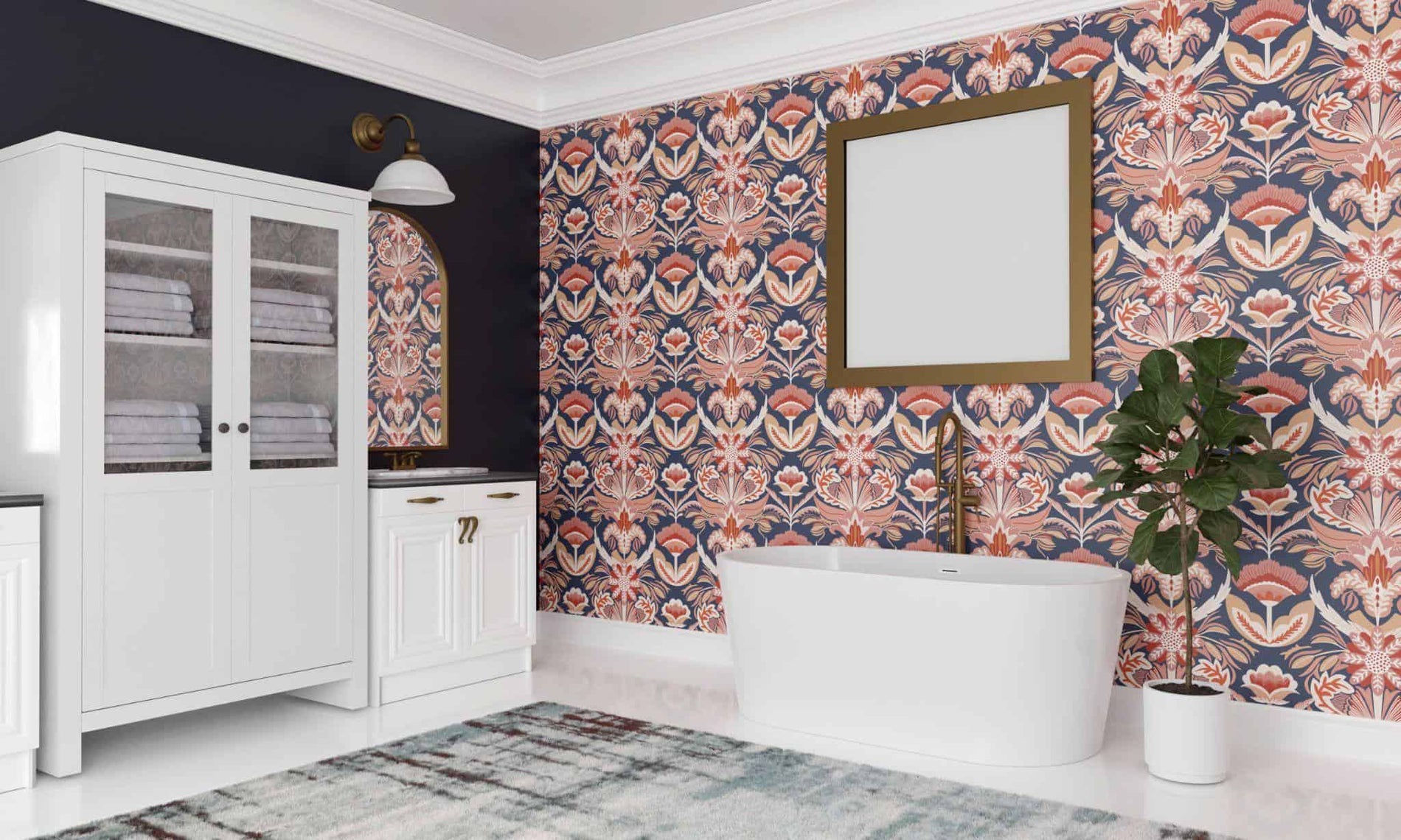 Luxury bathroom with wallpaper render